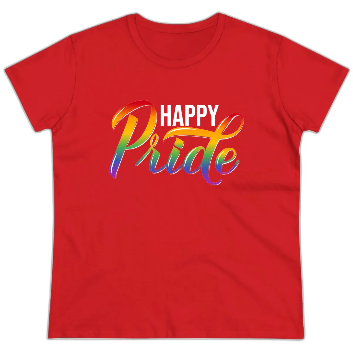 Happy Pride Rainbow Typography Ladies Tee in Red