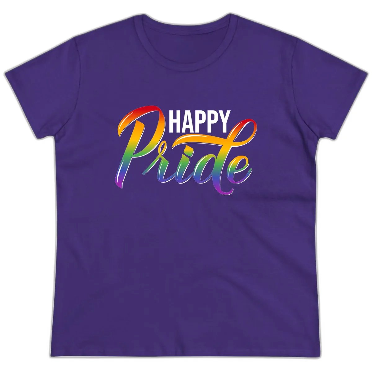 Happy Pride Rainbow Typography Ladies Tee in Purple