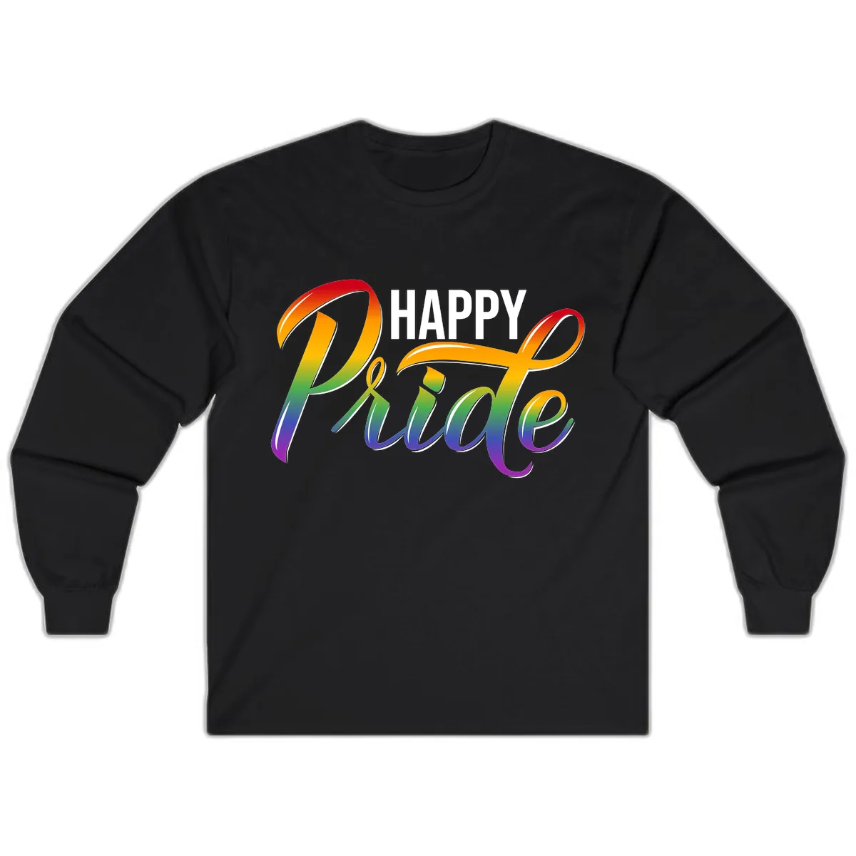 Happy Pride Rainbow Typography Long Sleeve in Black