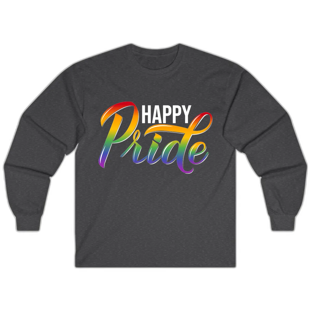 Happy Pride Rainbow Typography Long Sleeve in Dark Heather