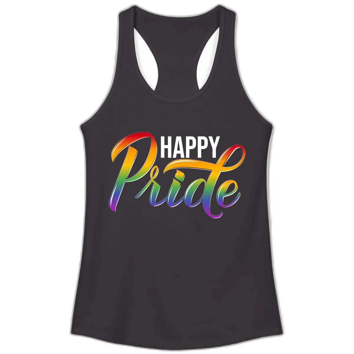 Happy Pride Rainbow Typography Ladies Tank in Black