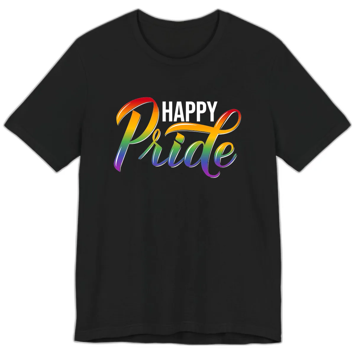 Happy Pride Rainbow Typography Premium T-Shirt in Black