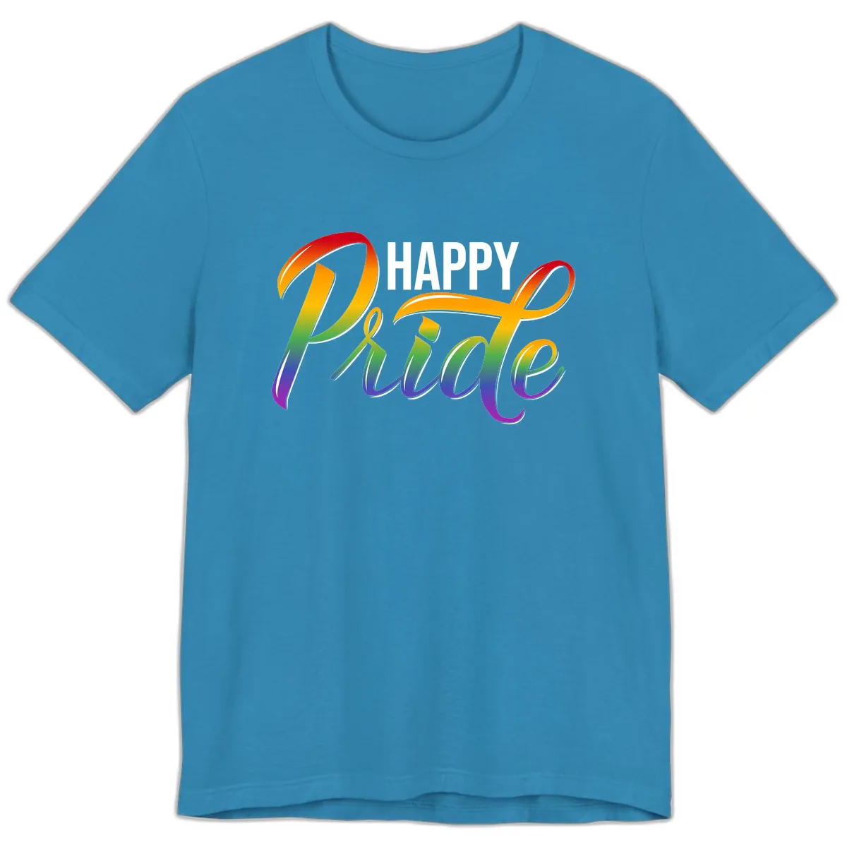 Happy Pride Rainbow Typography Premium T-Shirt in Aqua