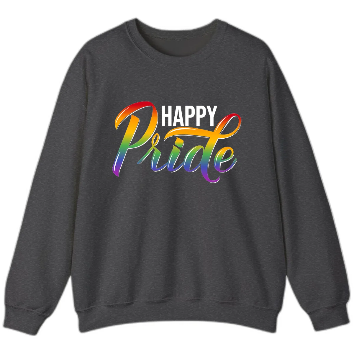 Happy Pride Rainbow Typography Sweatshirt in Dark Heather