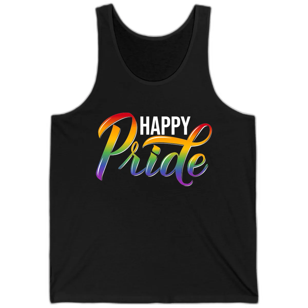 Happy Pride Rainbow Typography Tank in Black