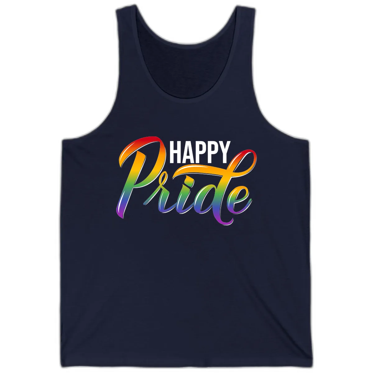 Happy Pride Rainbow Typography Tank in Navy