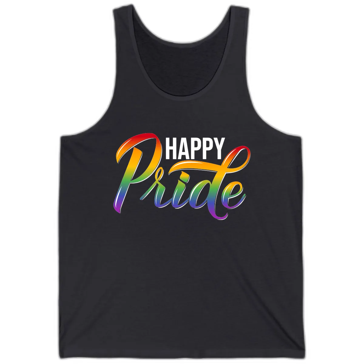 Happy Pride Rainbow Typography Tank in Dark Grey