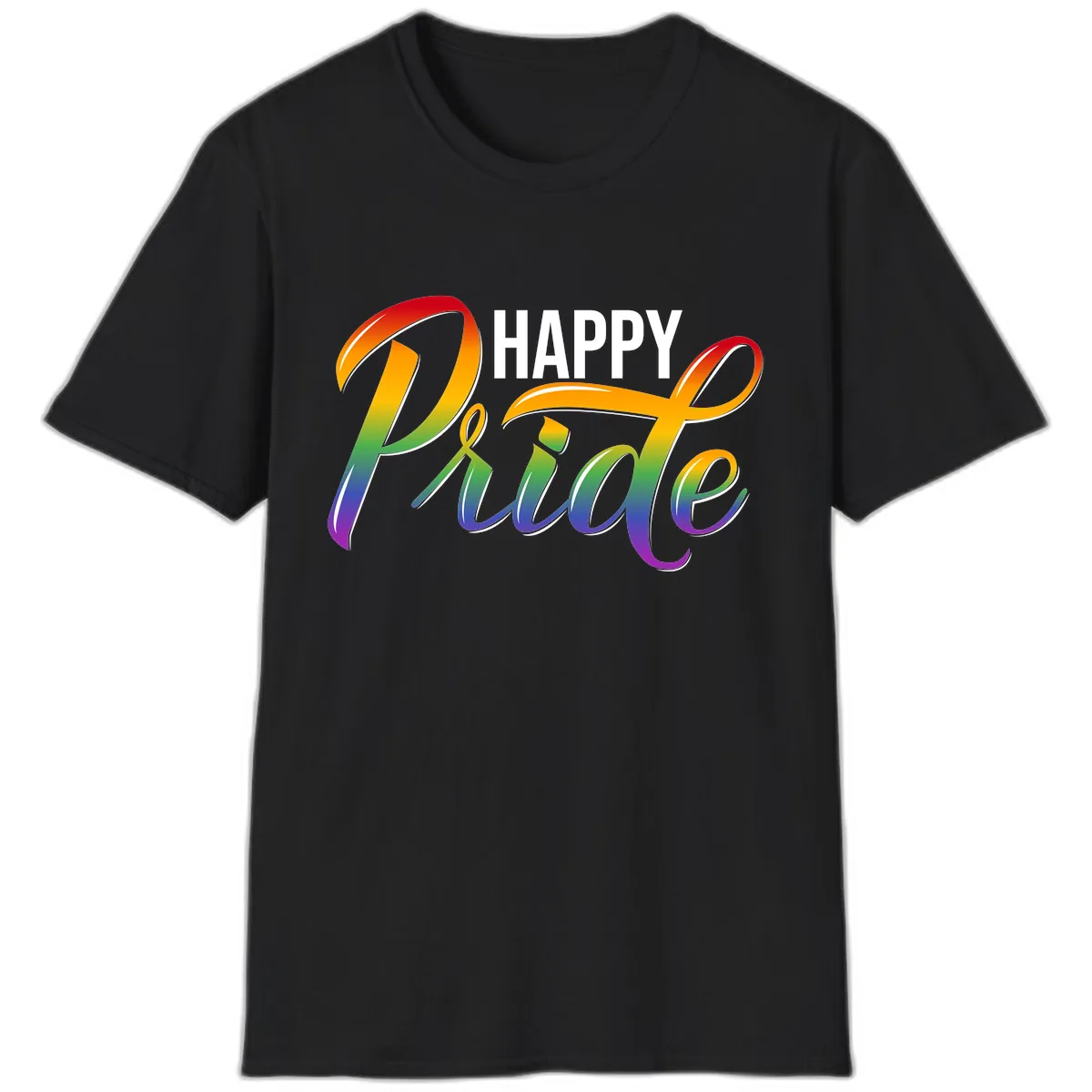 Happy Pride Rainbow Typography T-Shirt in Black