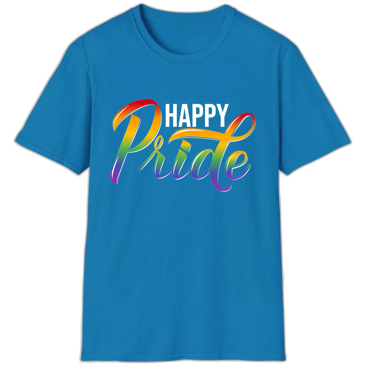 Happy Pride Rainbow Typography T-Shirt in Sapphire