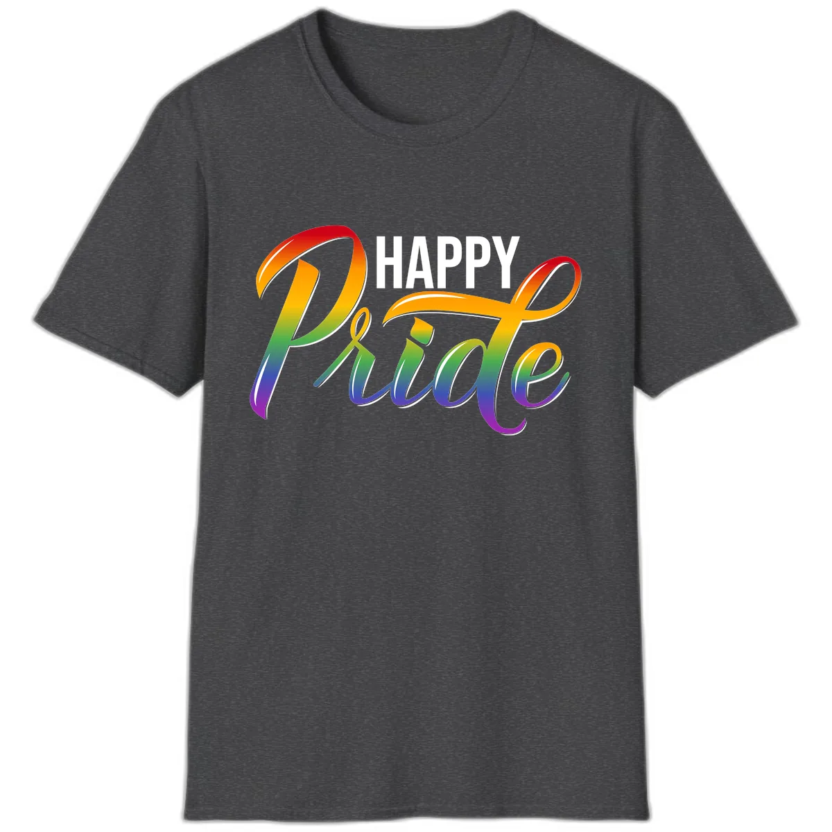 Happy Pride Rainbow Typography T-Shirt in Dark Heather
