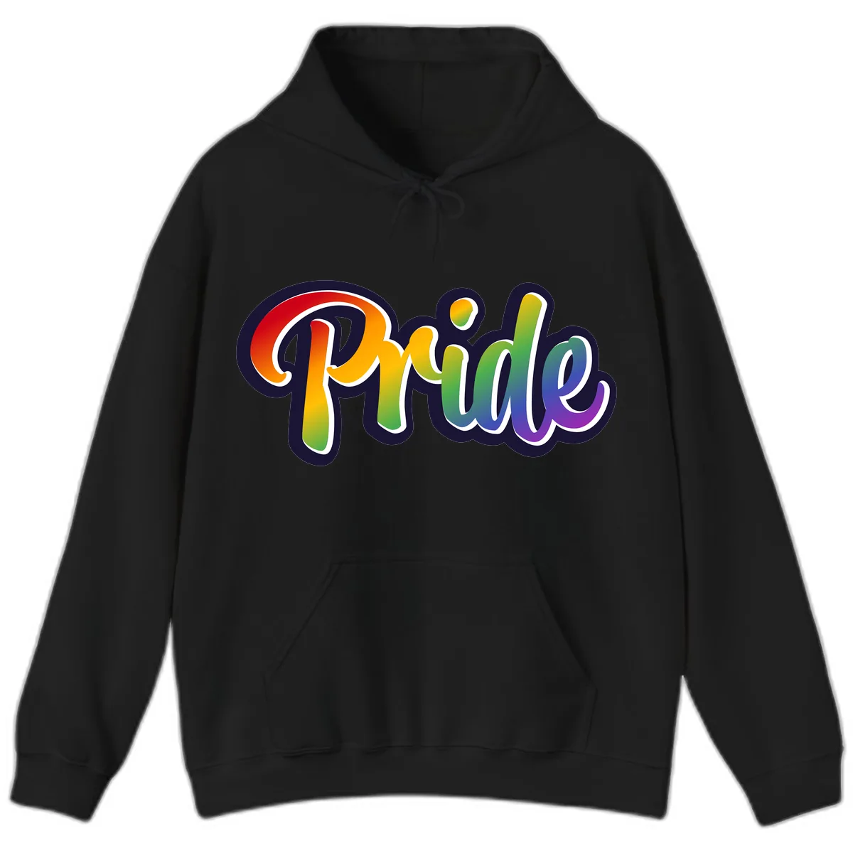 Pride Rainbow Lettering Design Hoodie in Black