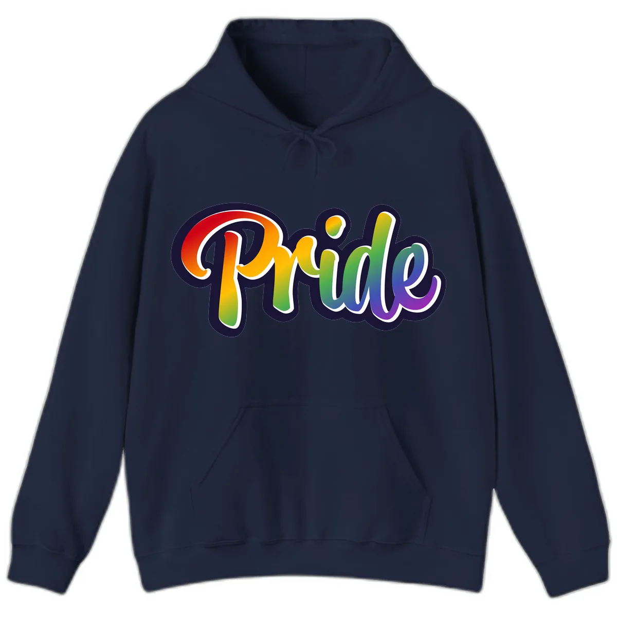 Pride Rainbow Lettering Design Hoodie in Navy