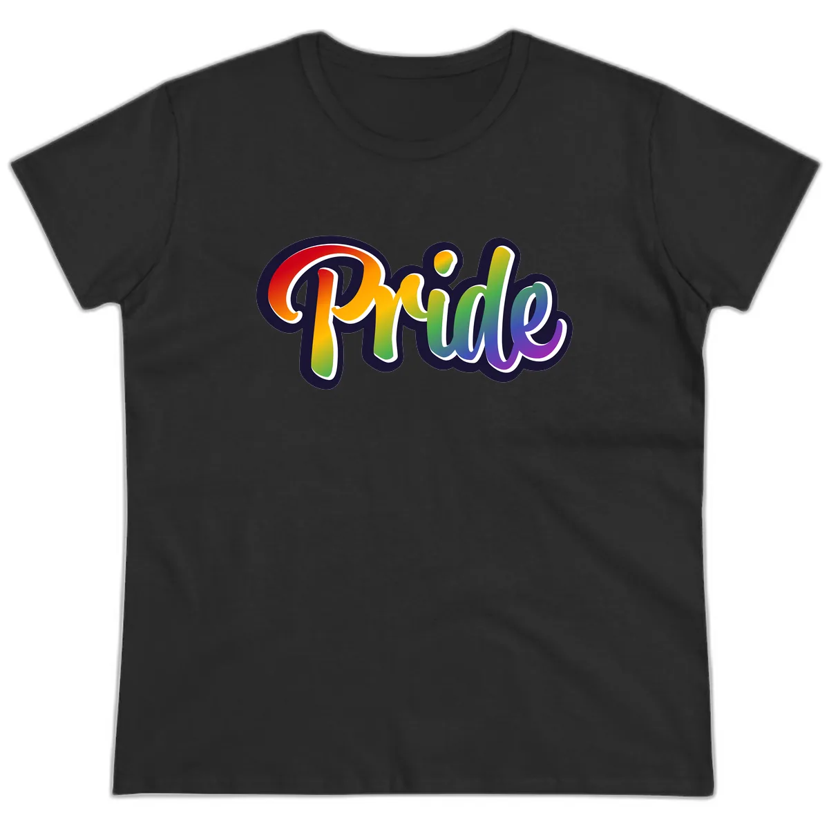 Pride Rainbow Lettering Design Ladies Tee in Black