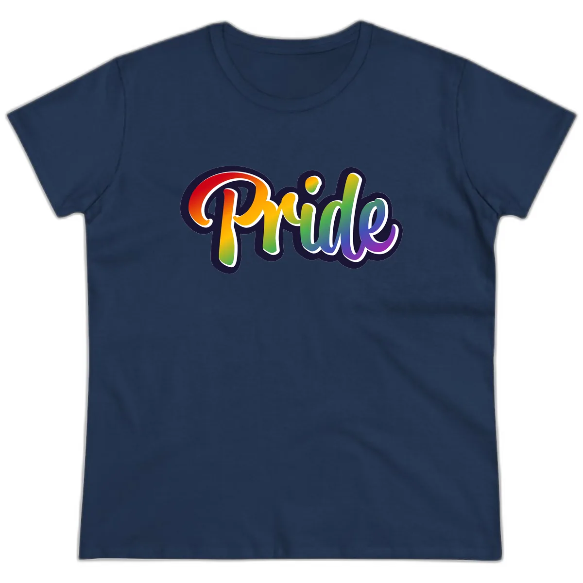 Pride Rainbow Lettering Design Ladies Tee in Navy