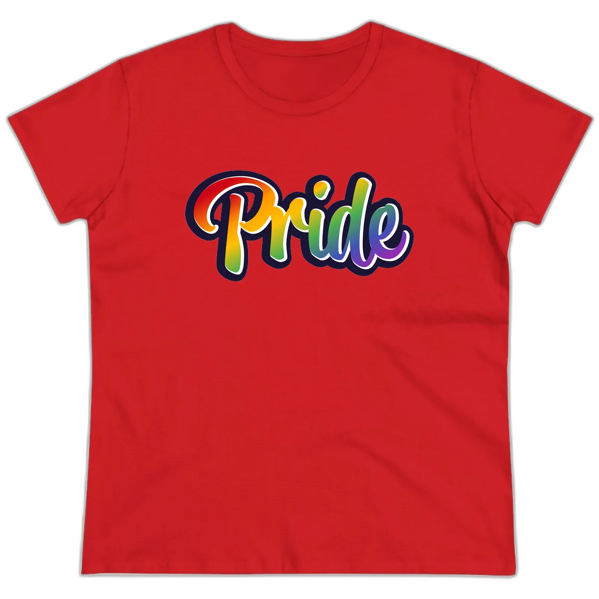 Pride Rainbow Lettering Design Ladies Tee in Red