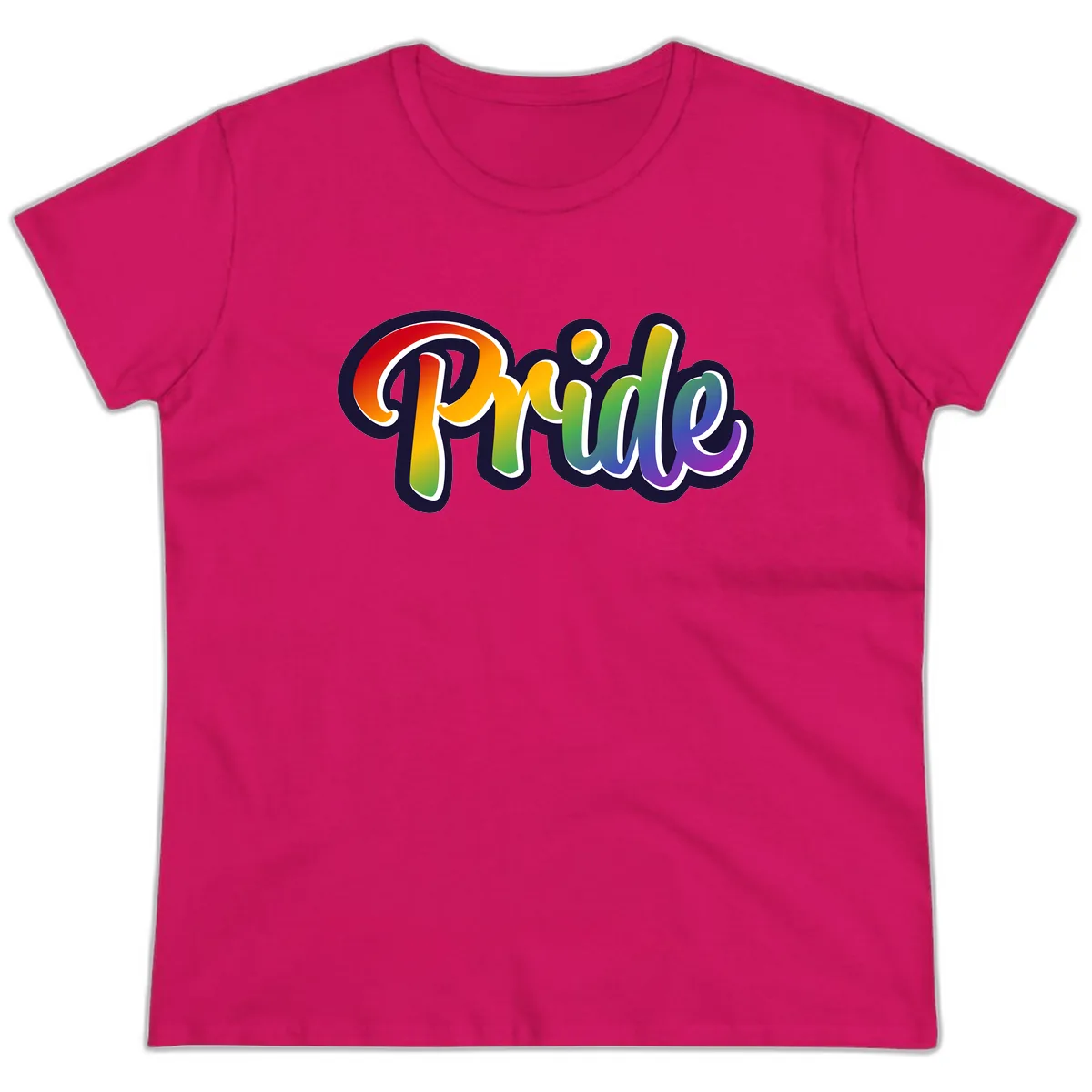 Pride Rainbow Lettering Design Ladies Tee in Heliconia