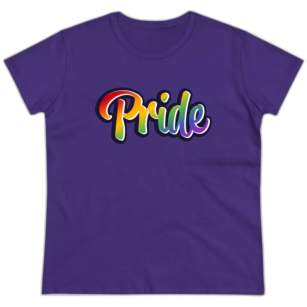 Pride Rainbow Lettering Design Ladies Tee in Purple
