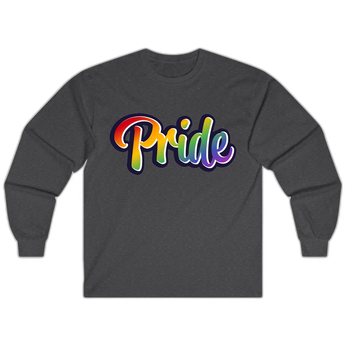 Pride Rainbow Lettering Design Long Sleeve in Dark Heather
