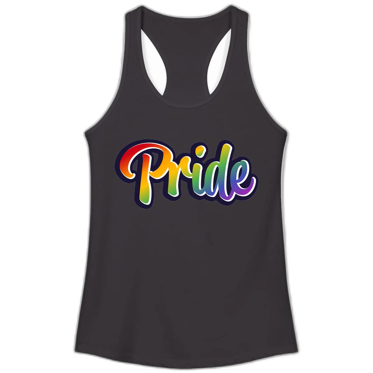 Pride Rainbow Lettering Design Ladies Tank in Black