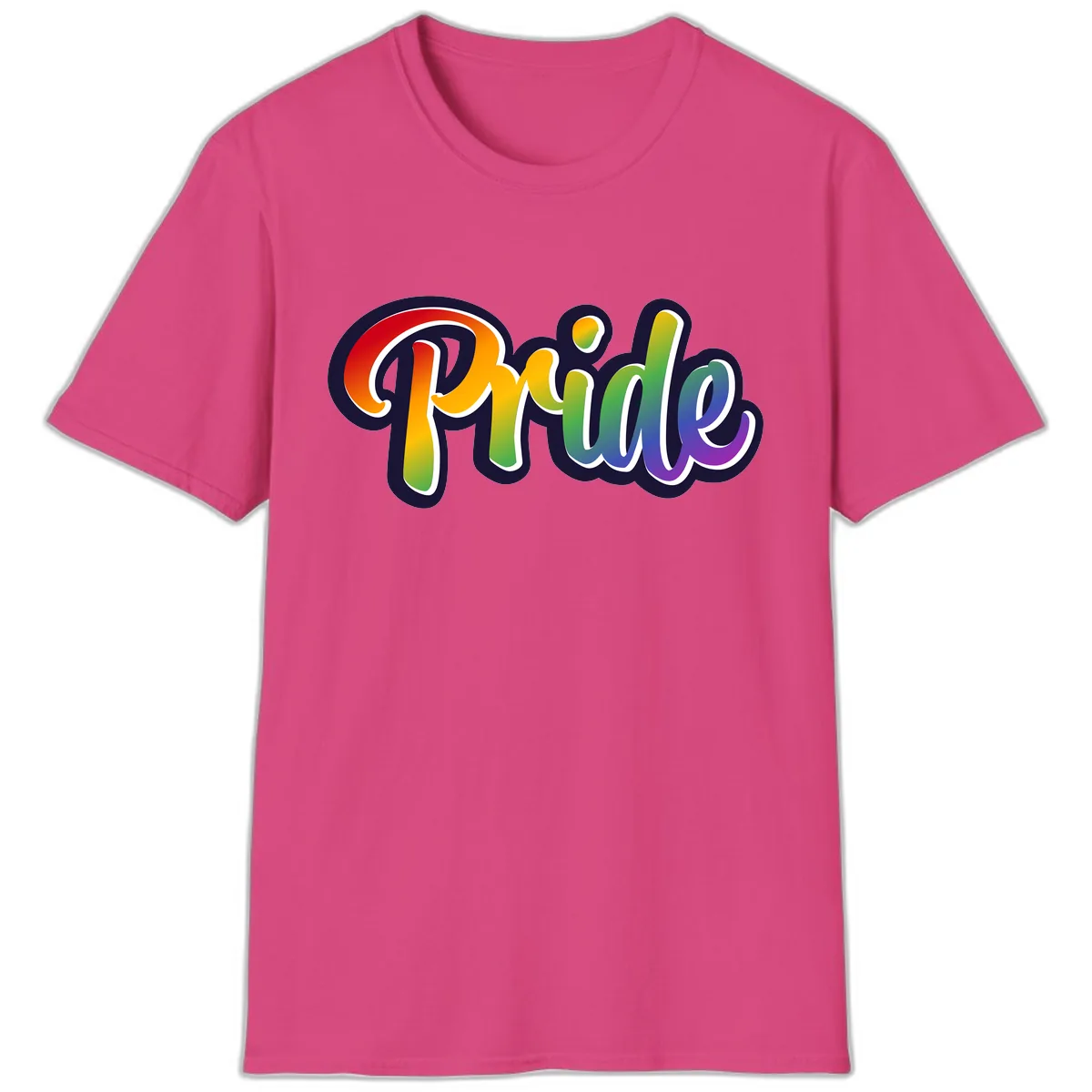 Pride Rainbow Lettering Design T-Shirt in Heliconia