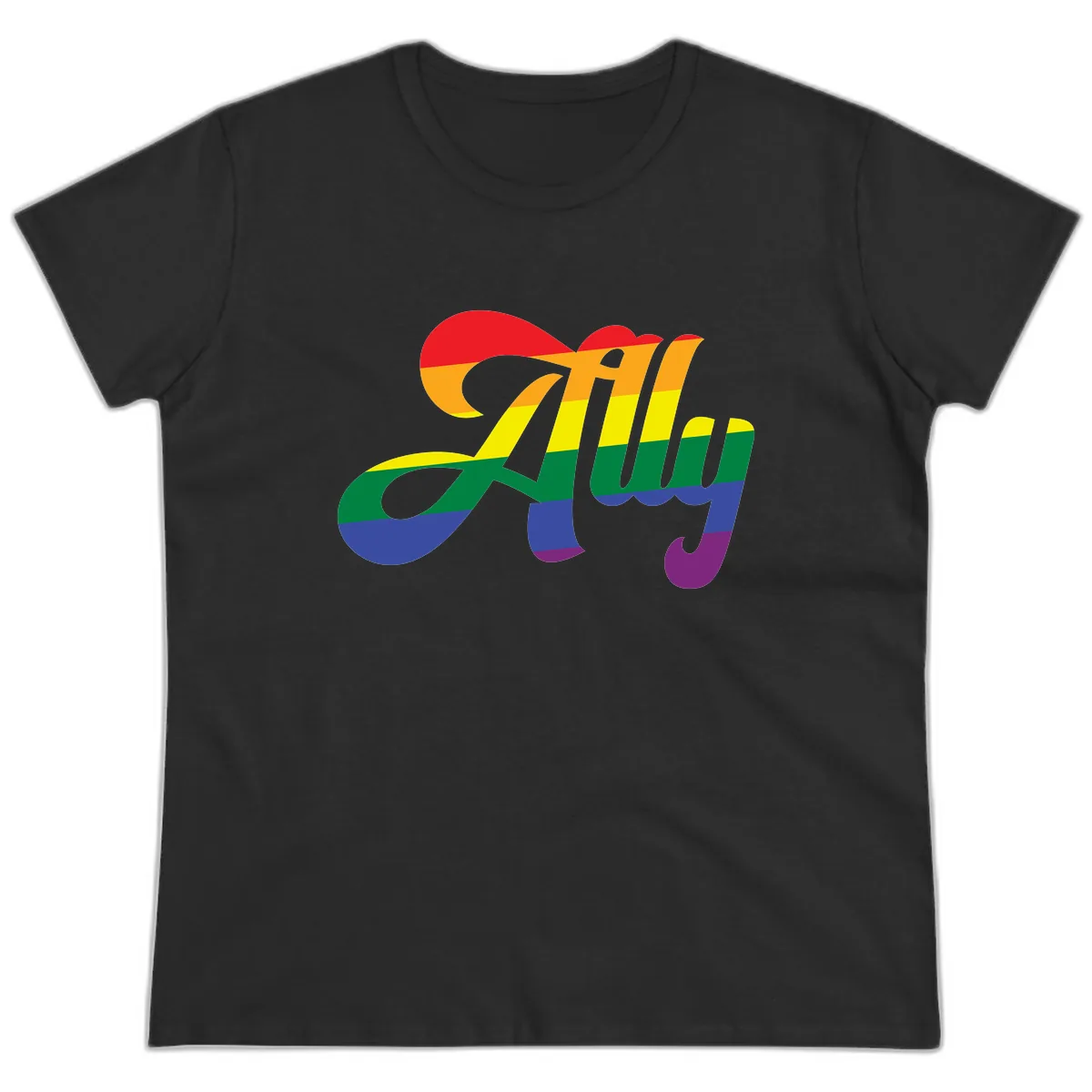 Rainbow Pride Joy Celebration Ladies Tee in Black