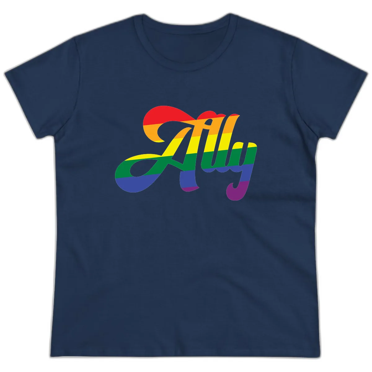 Rainbow Pride Joy Celebration Ladies Tee in Navy
