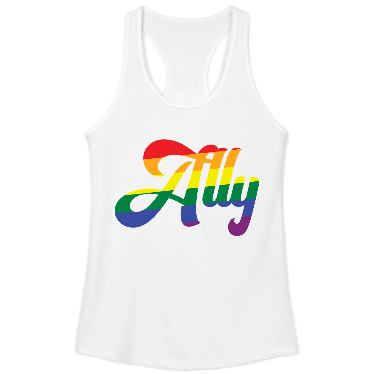Rainbow Pride Joy Celebration Ladies Tank in White