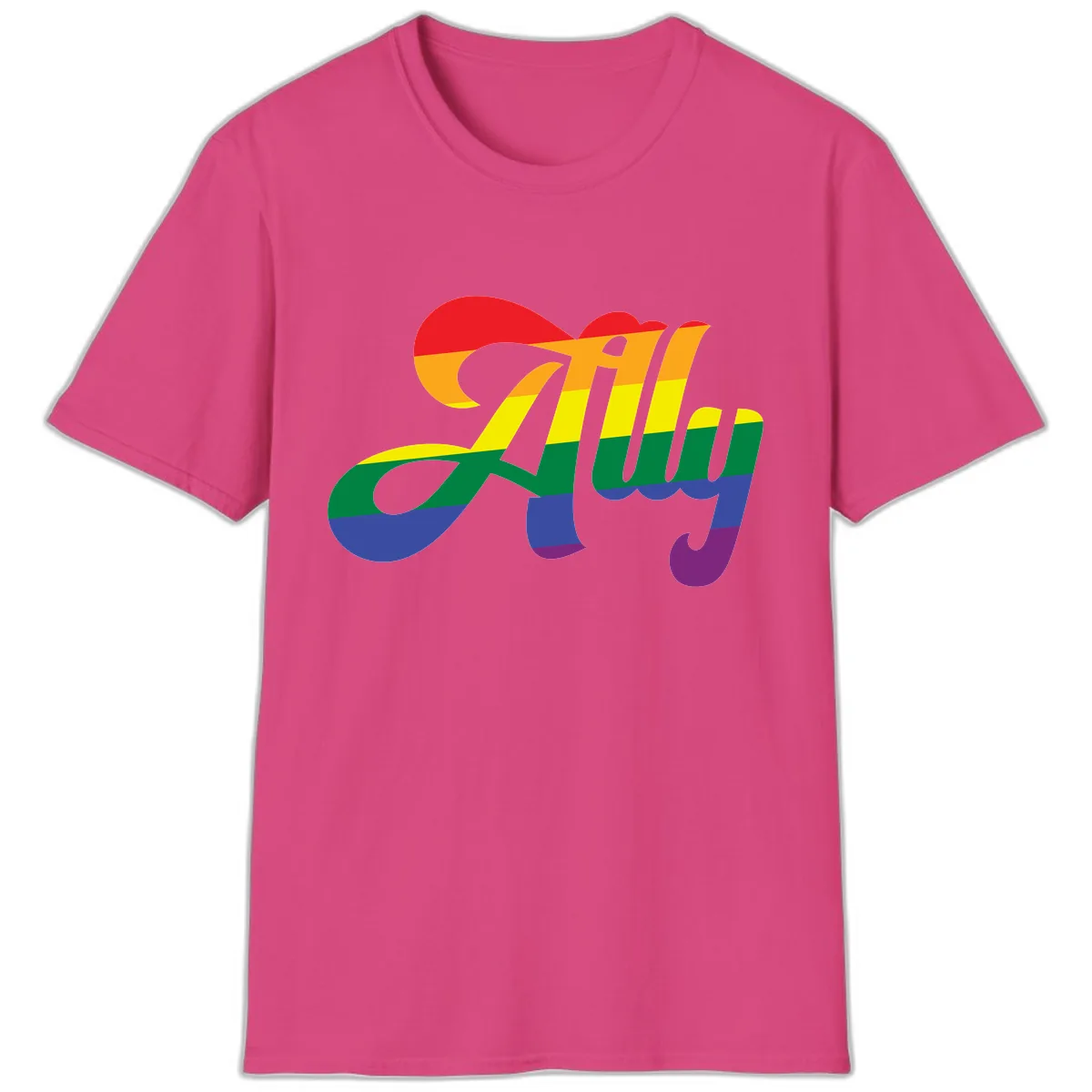 Rainbow Pride Joy Celebration T-Shirt in Heliconia