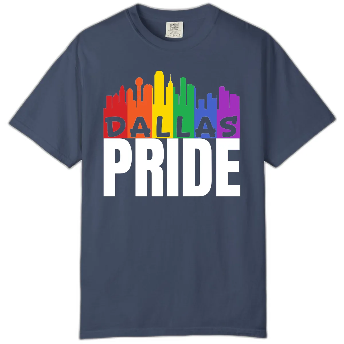 Dallas Pride Skyline Rainbow Comfort Color in Midnight