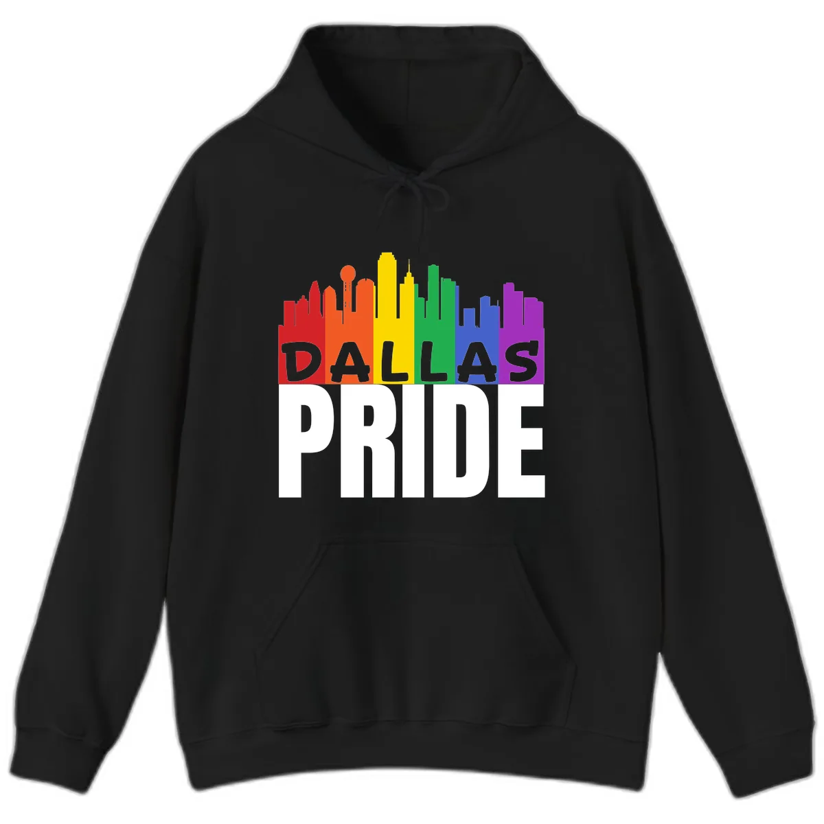 Dallas Pride Skyline Rainbow Hoodie in Black