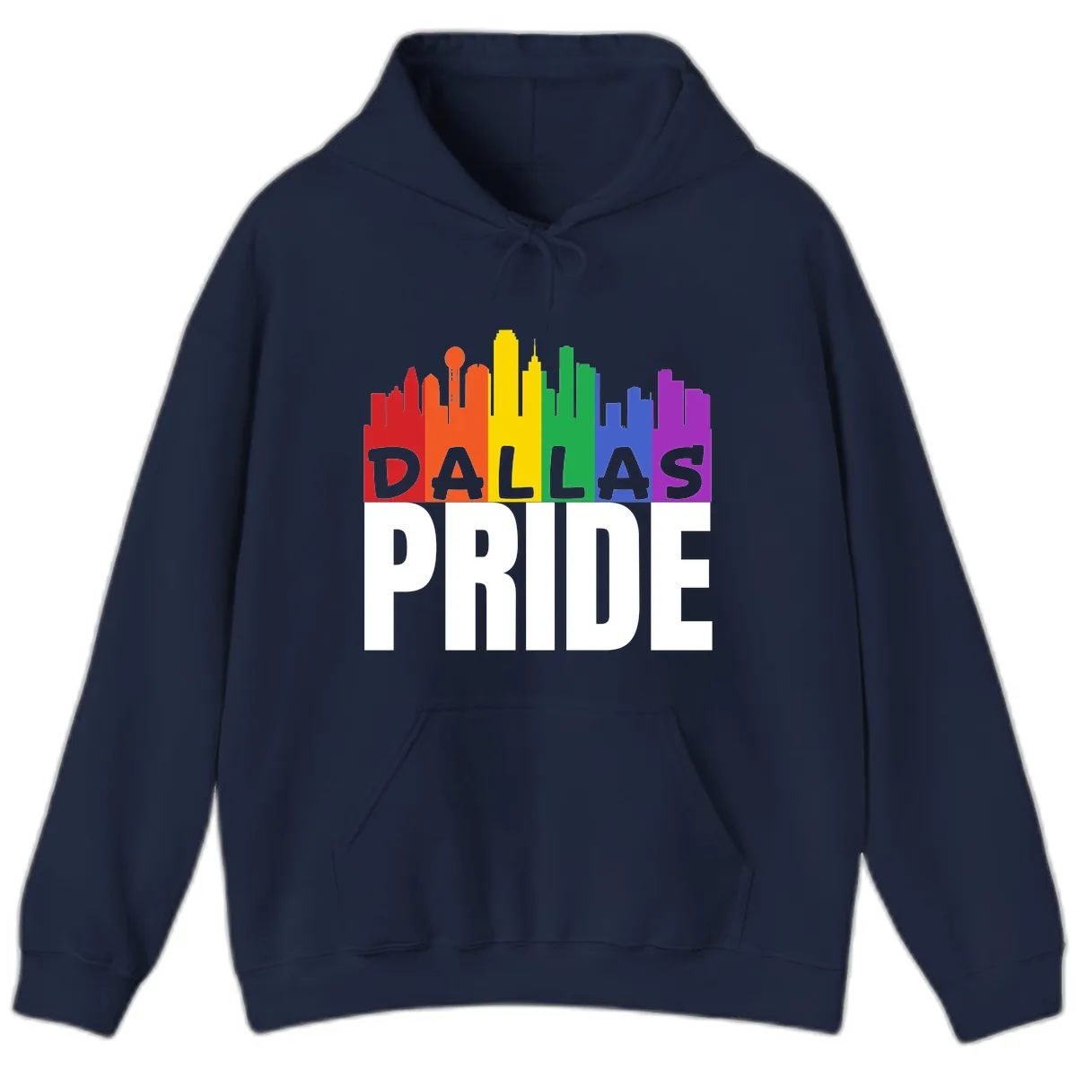 Dallas Pride Skyline Rainbow Hoodie in Navy