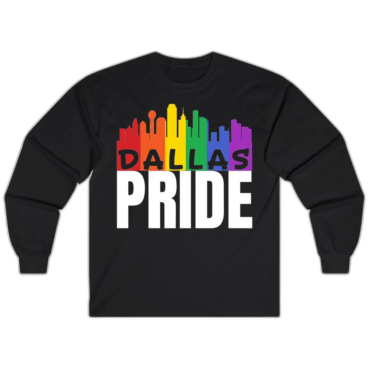 Dallas Pride Skyline Rainbow Long Sleeve in Black