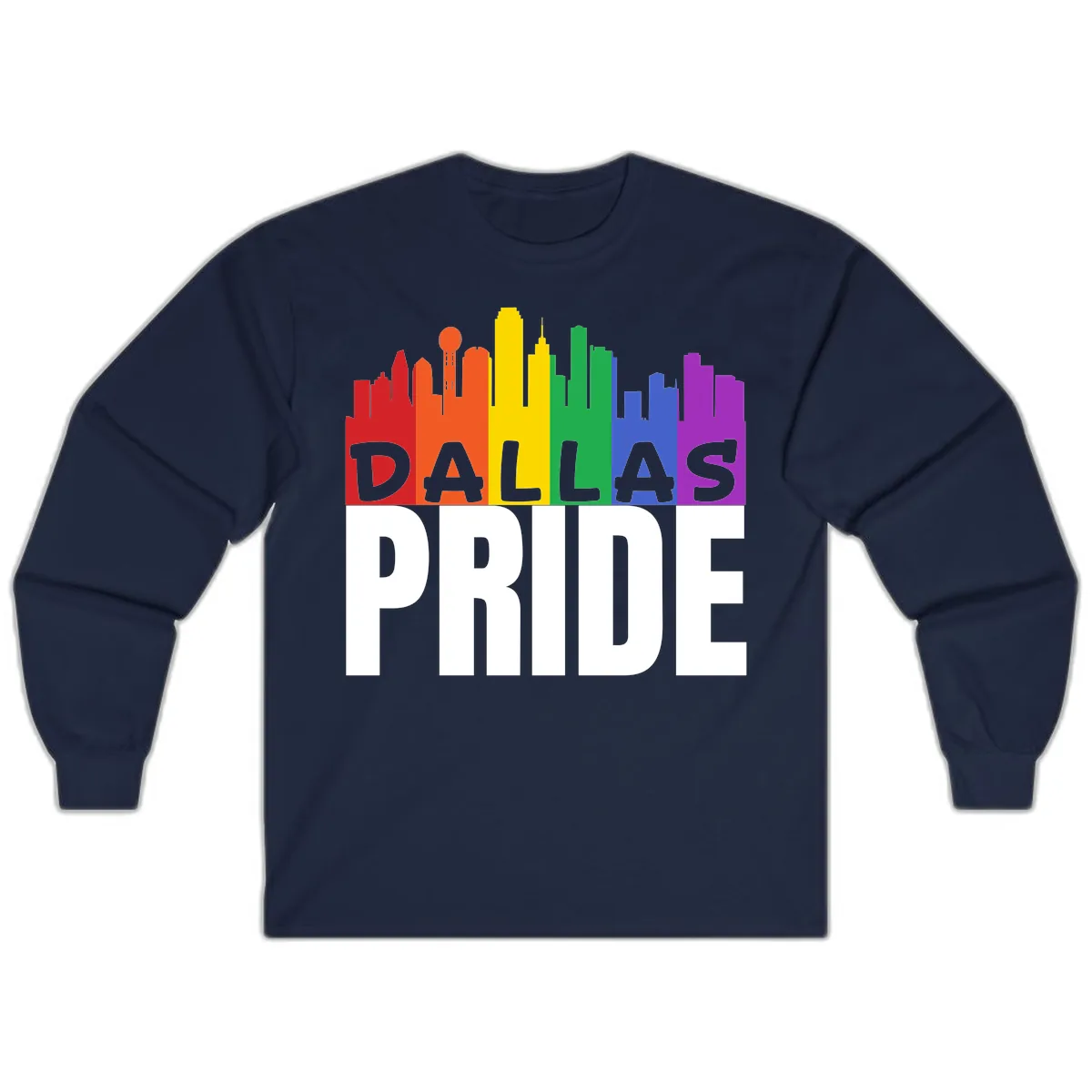 Dallas Pride Skyline Rainbow Long Sleeve in Navy