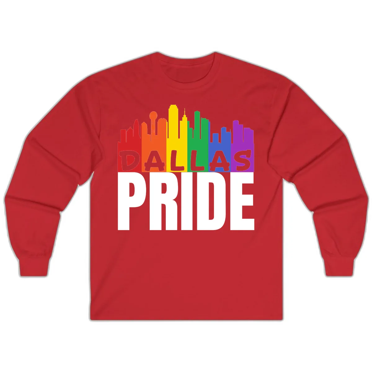 Dallas Pride Skyline Rainbow Long Sleeve in Red