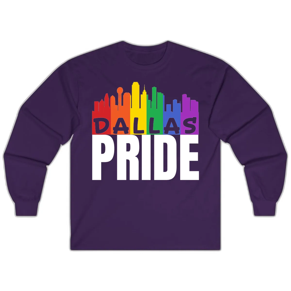Dallas Pride Skyline Rainbow Long Sleeve in Purple