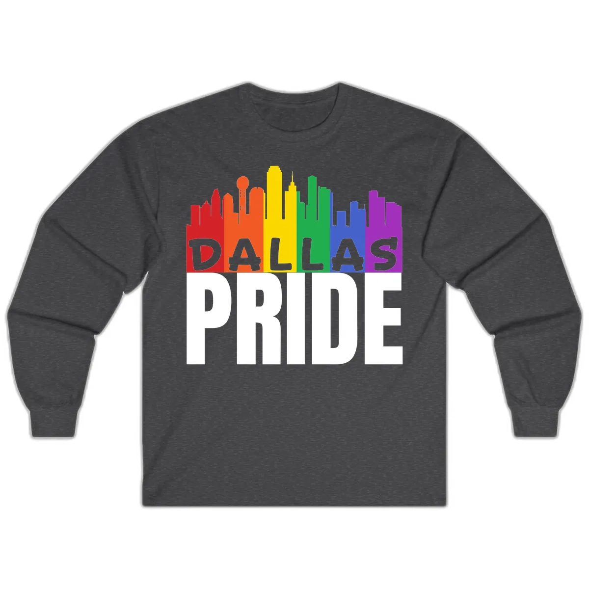 Dallas Pride Skyline Rainbow Long Sleeve in Dark Heather