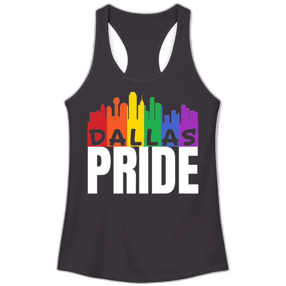 Dallas Pride Skyline Rainbow Ladies Tank in Black