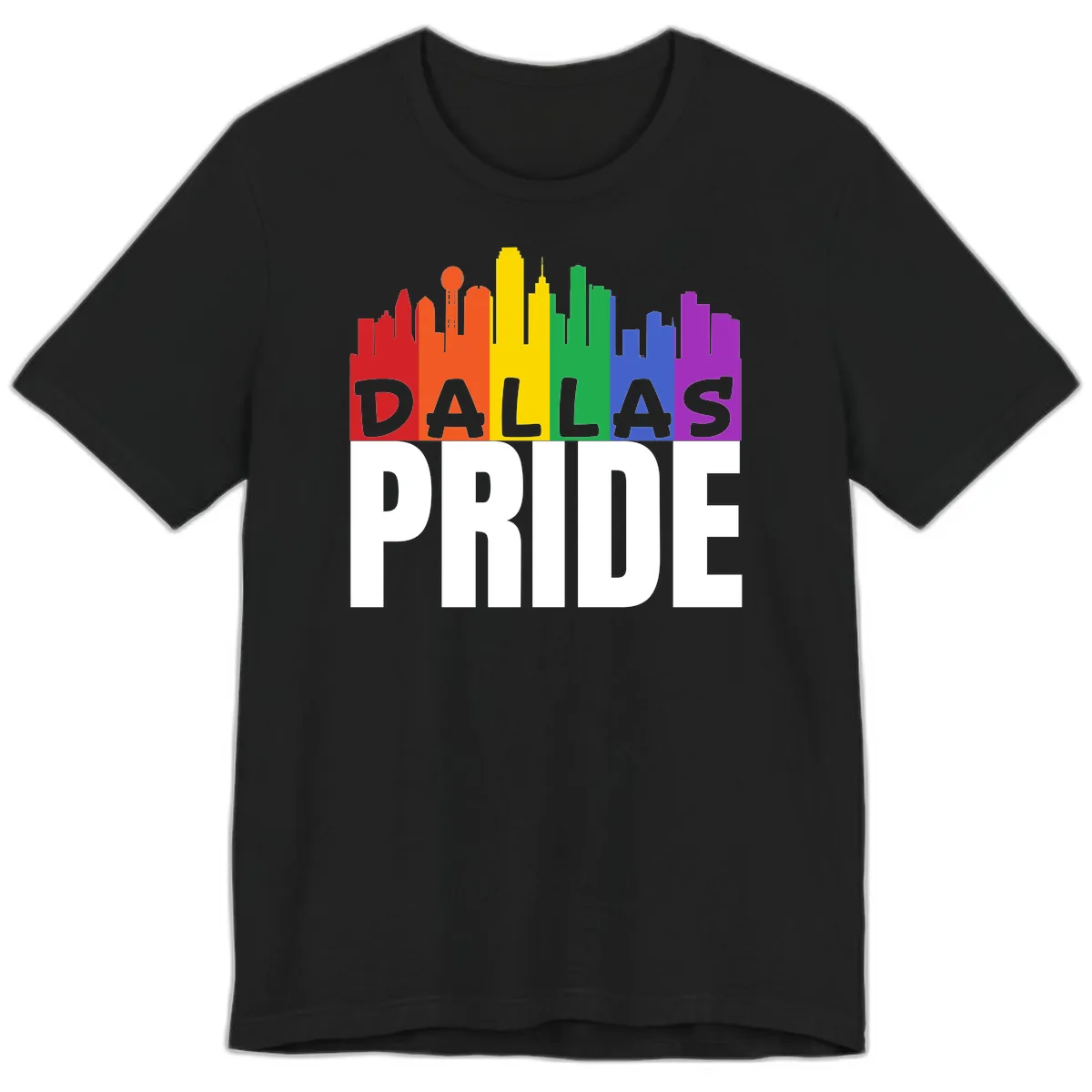 Dallas Pride Skyline Rainbow Premium T-Shirt in Black
