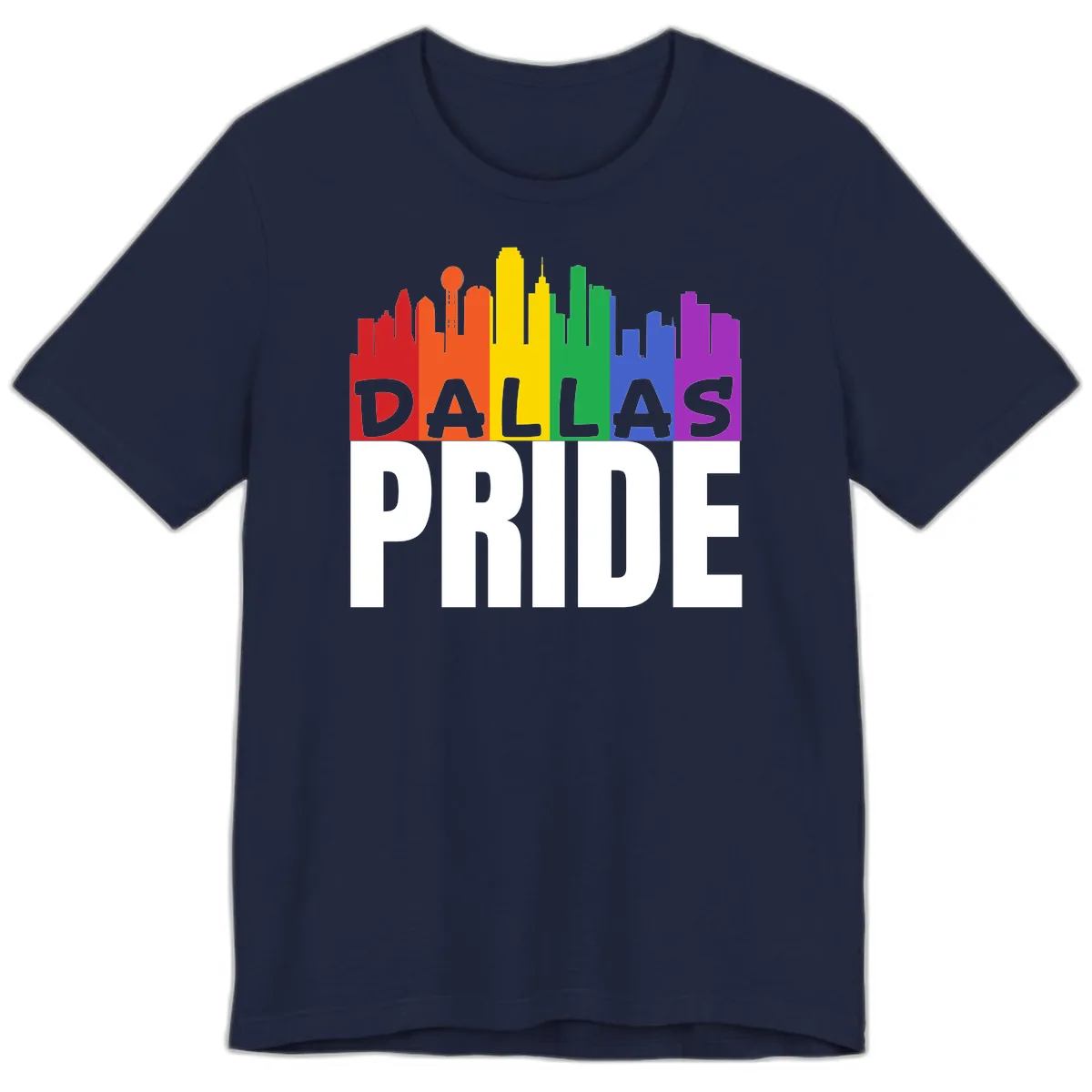 Dallas Pride Skyline Rainbow Premium T-Shirt in Navy