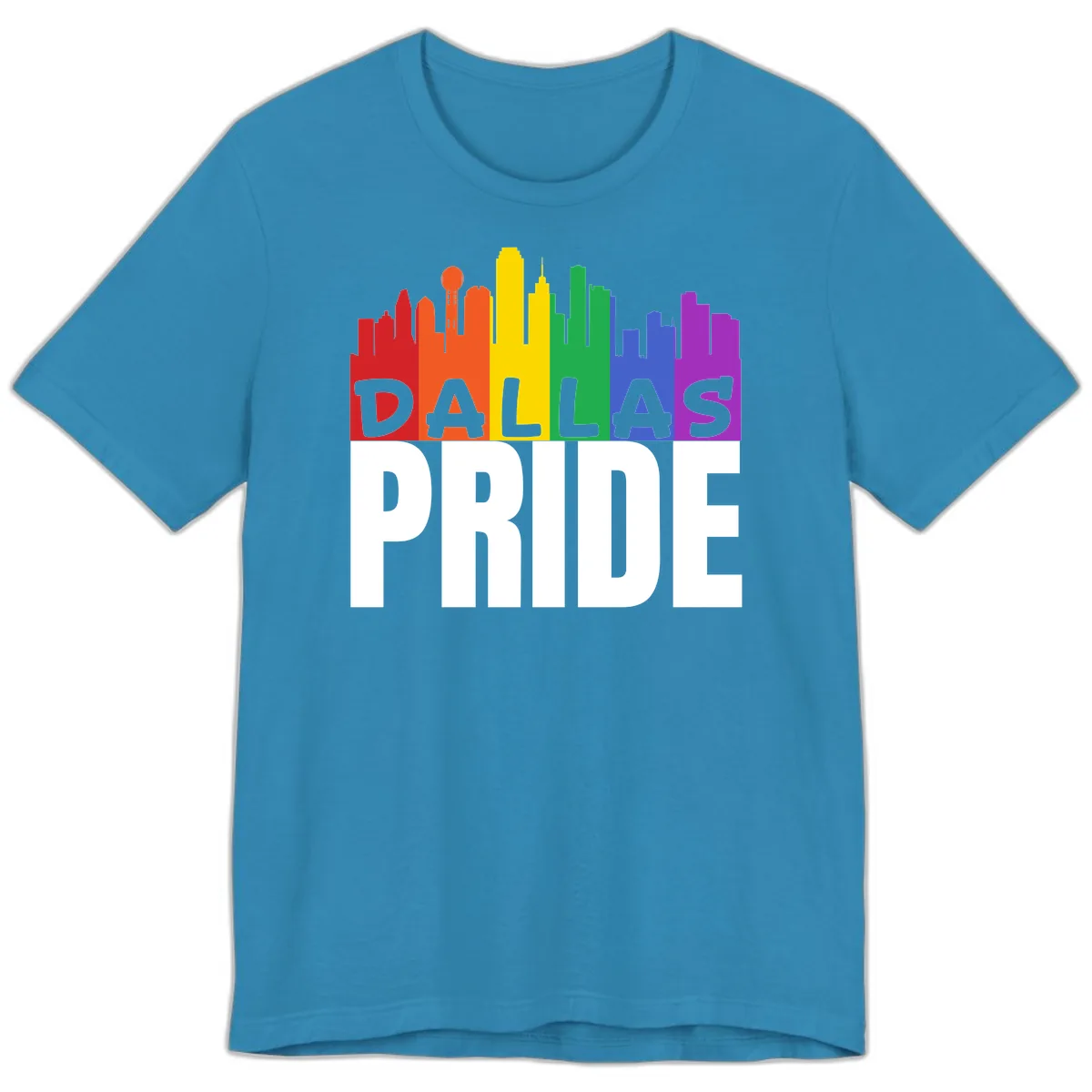 Dallas Pride Skyline Rainbow Premium T-Shirt in Aqua