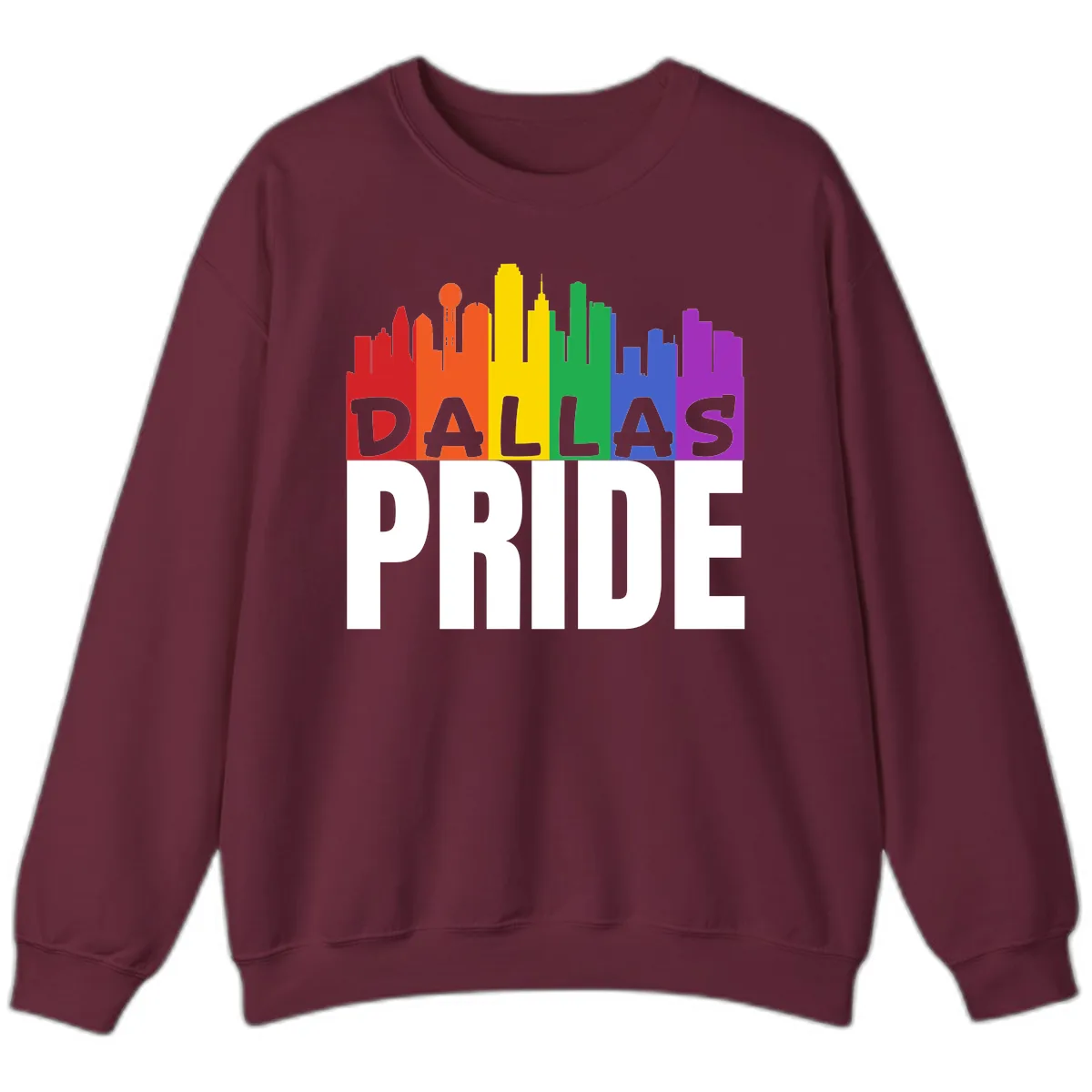 Dallas Pride Skyline Rainbow Sweatshirt in Maroon