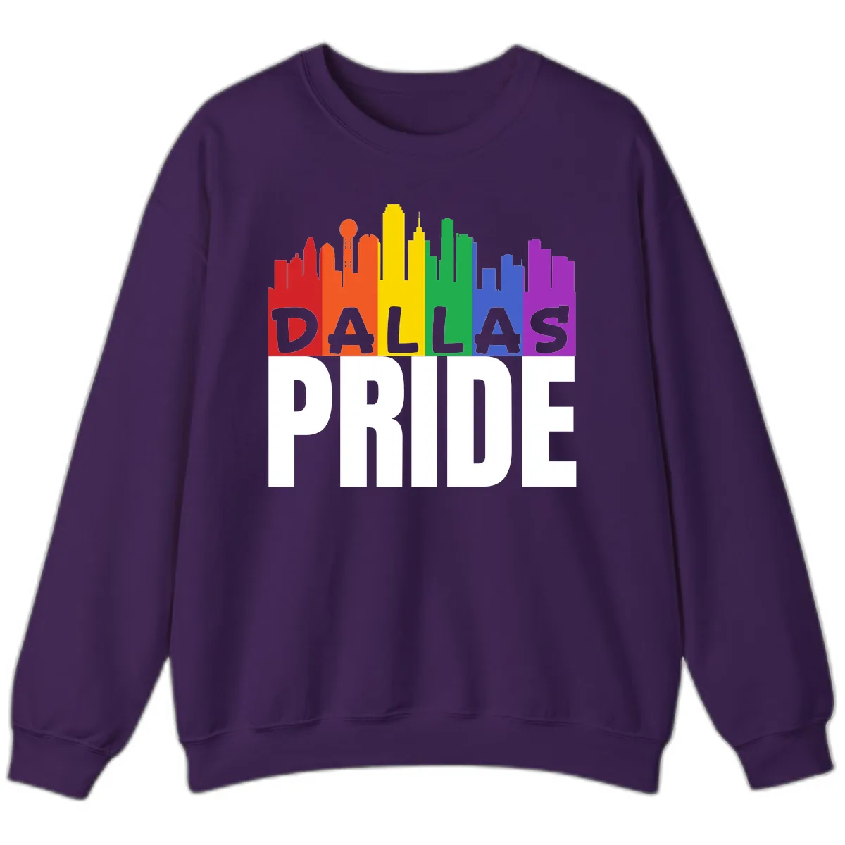 Dallas Pride Skyline Rainbow Sweatshirt in Purple