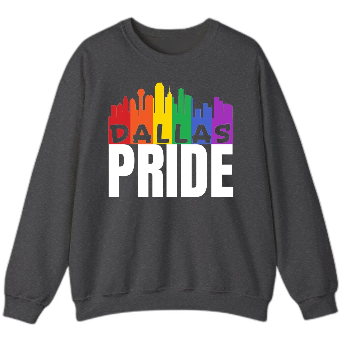 Dallas Pride Skyline Rainbow Sweatshirt in Dark Heather