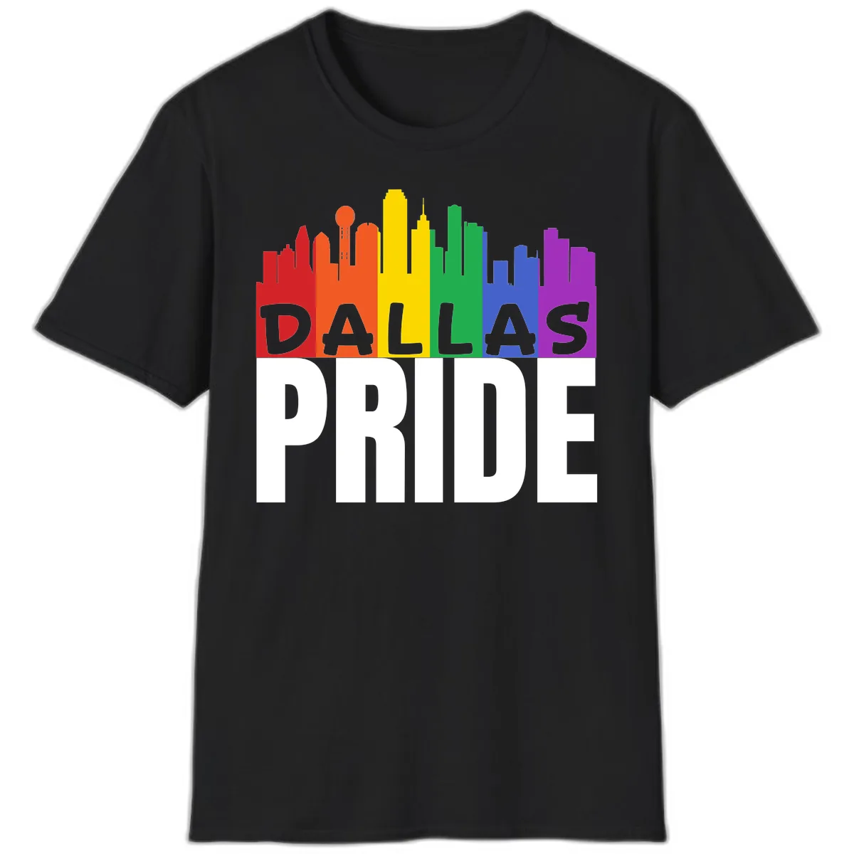 Dallas Pride Skyline Rainbow T-Shirt in Black