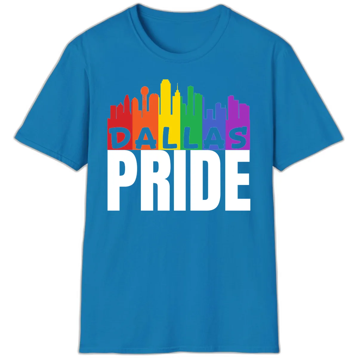 Dallas Pride Skyline Rainbow T-Shirt in Sapphire