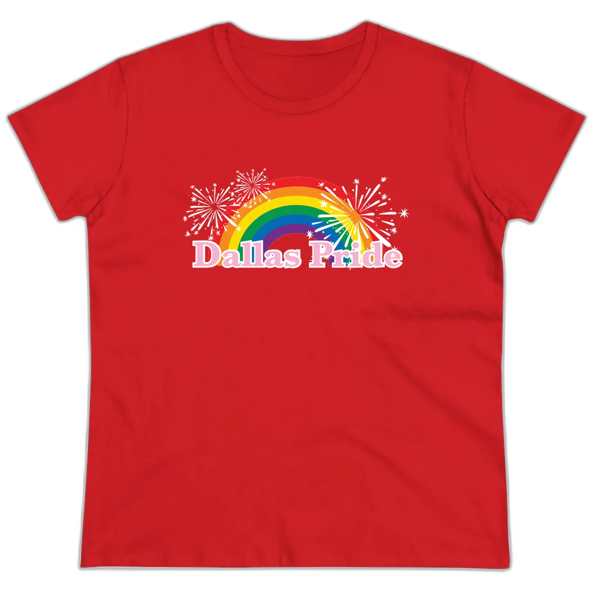Dallas Pride Rainbow Celebration Ladies Tee in Red