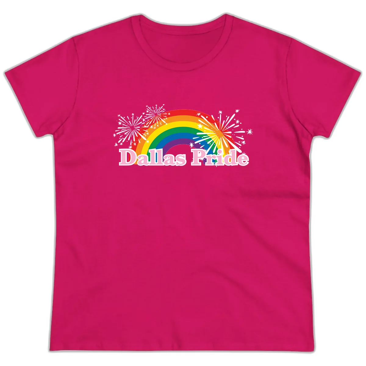 Dallas Pride Rainbow Celebration Ladies Tee in Heliconia