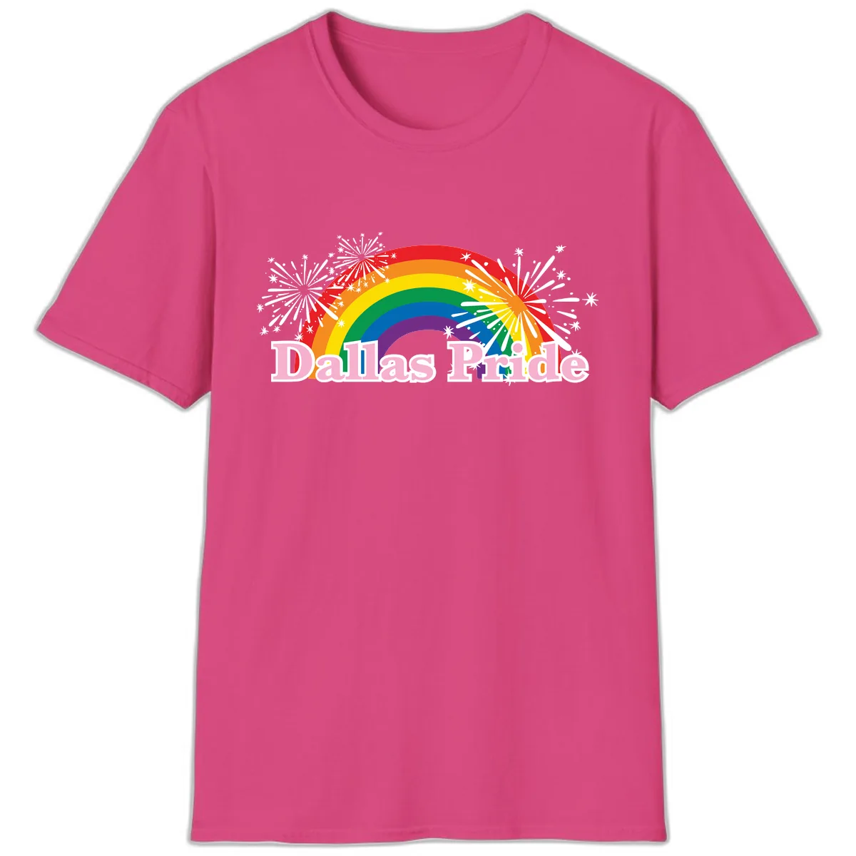 Dallas Pride Rainbow Celebration T-Shirt in Heliconia