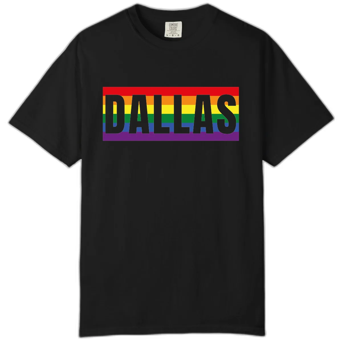 Dallas Pride Rainbow Flag Comfort Color in Black