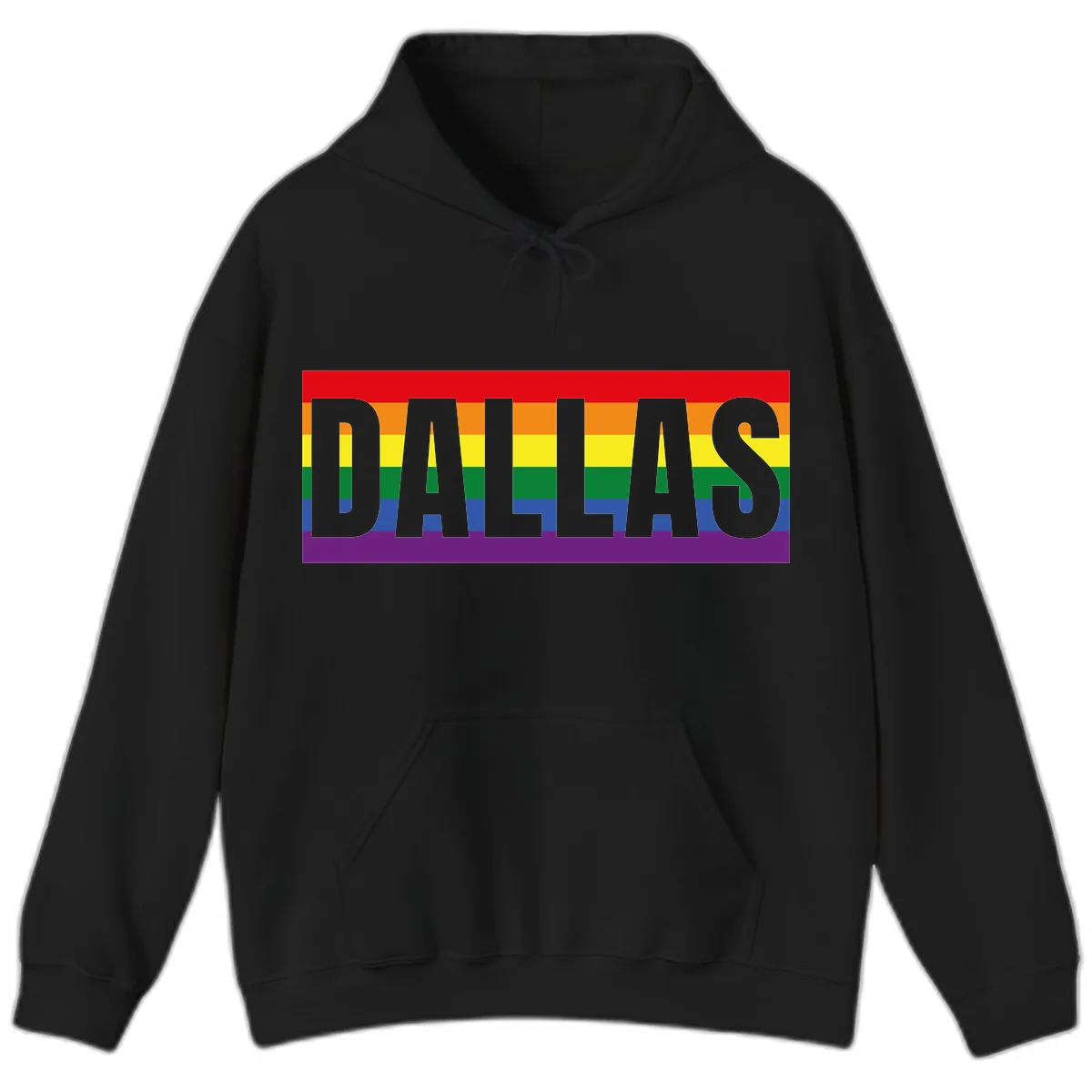 Dallas Pride Rainbow Flag Hoodie in Black
